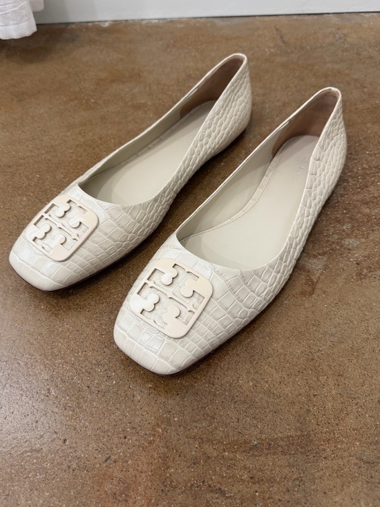Tory Burch Shoes - Tory Burch Georgia Square-Toe Croc-Embossed Leather Ballet Flats